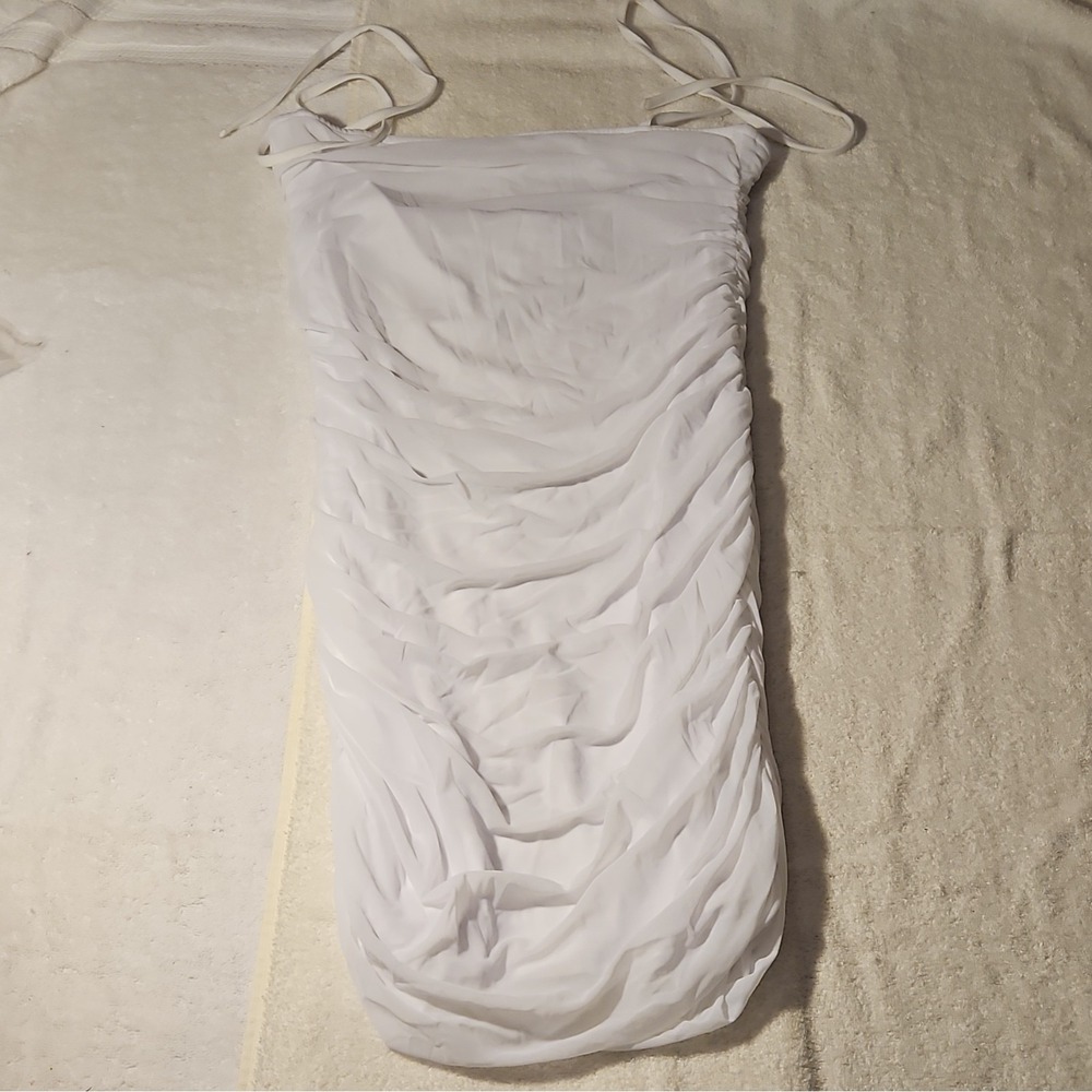 Fashion White Strappy Bodycon Dress Ruched Pullover Polyester Sleeveless XL